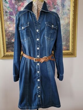 INC International Concepts Dark Blue Denim Shirt Dress